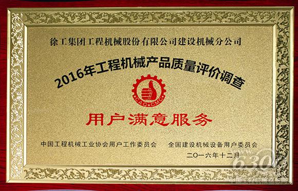 徐工<a href=http://product.d1cm.com/qizhongji/ target=_blank>起重機械</a><a href=http://product.d1cm.com/lvdaidiao/ target=_blank>履帶起重機</a>板塊和塔機板塊分別榮獲“產品質量全國用戶滿意獎”和“用戶滿意服務獎”。