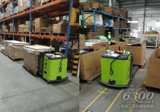 中聯(lián)重科工業(yè)車(chē)輛公司TB20V1系列AGV在倉(cāng)庫(kù)作業(yè)手機(jī)實(shí)拍